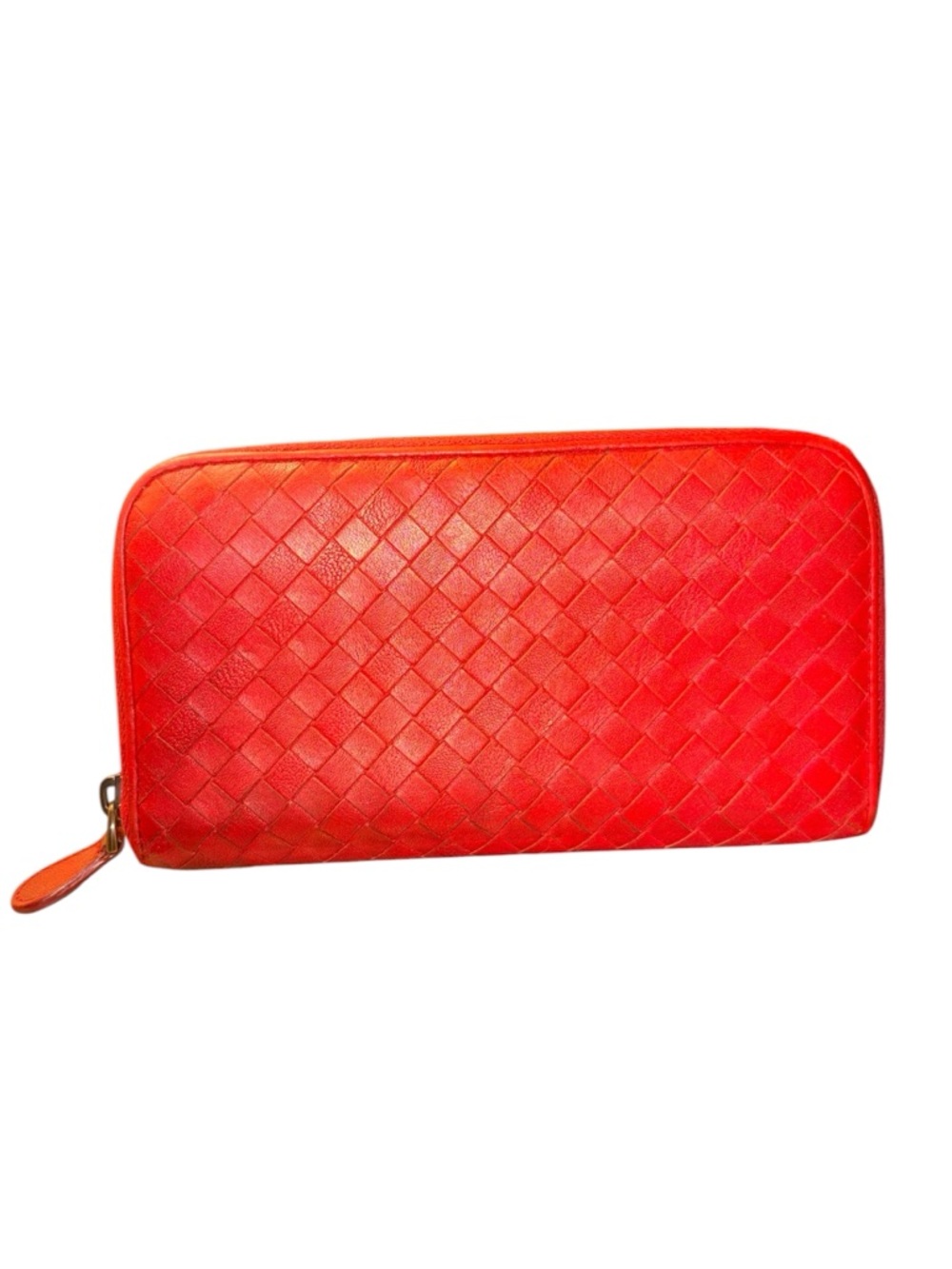 Bottega Veneta Intrecciato zip around Leather Wallet red
